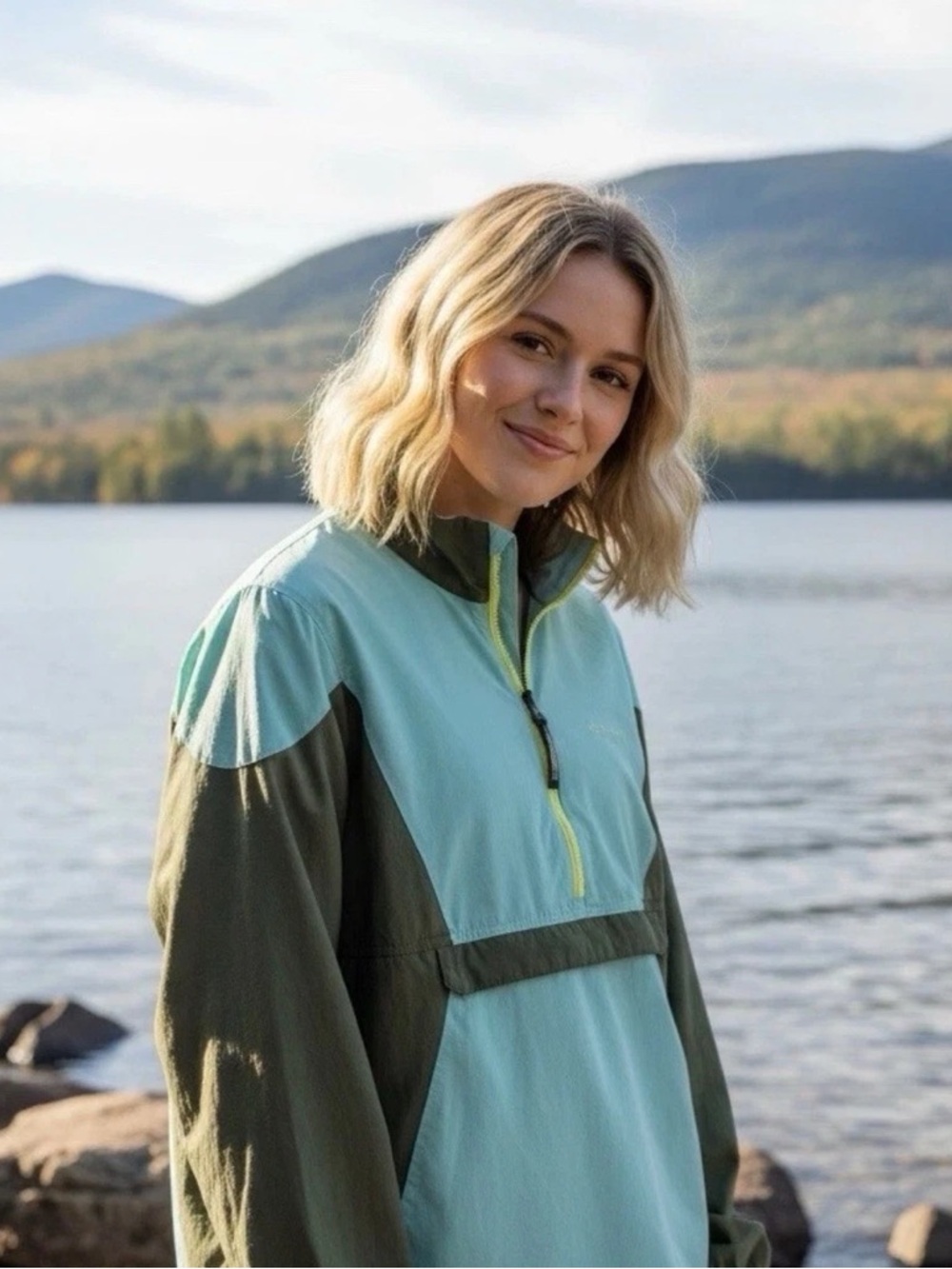 LL Bean Jacket Adult Medium Green Anorak Windbreaker Lightweight Large